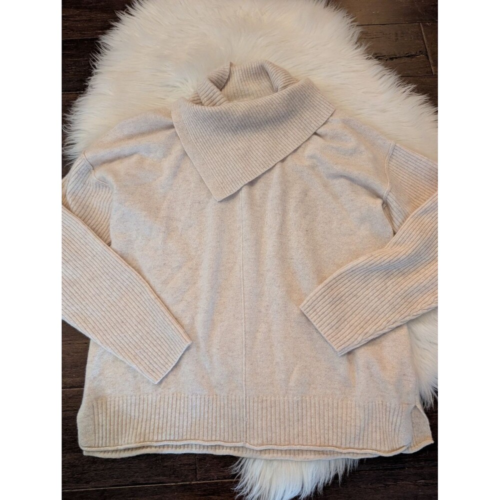 Sundance Cream Envelope Neck 100% Cashmere Sweater Ribbed Turtleneck Small SP